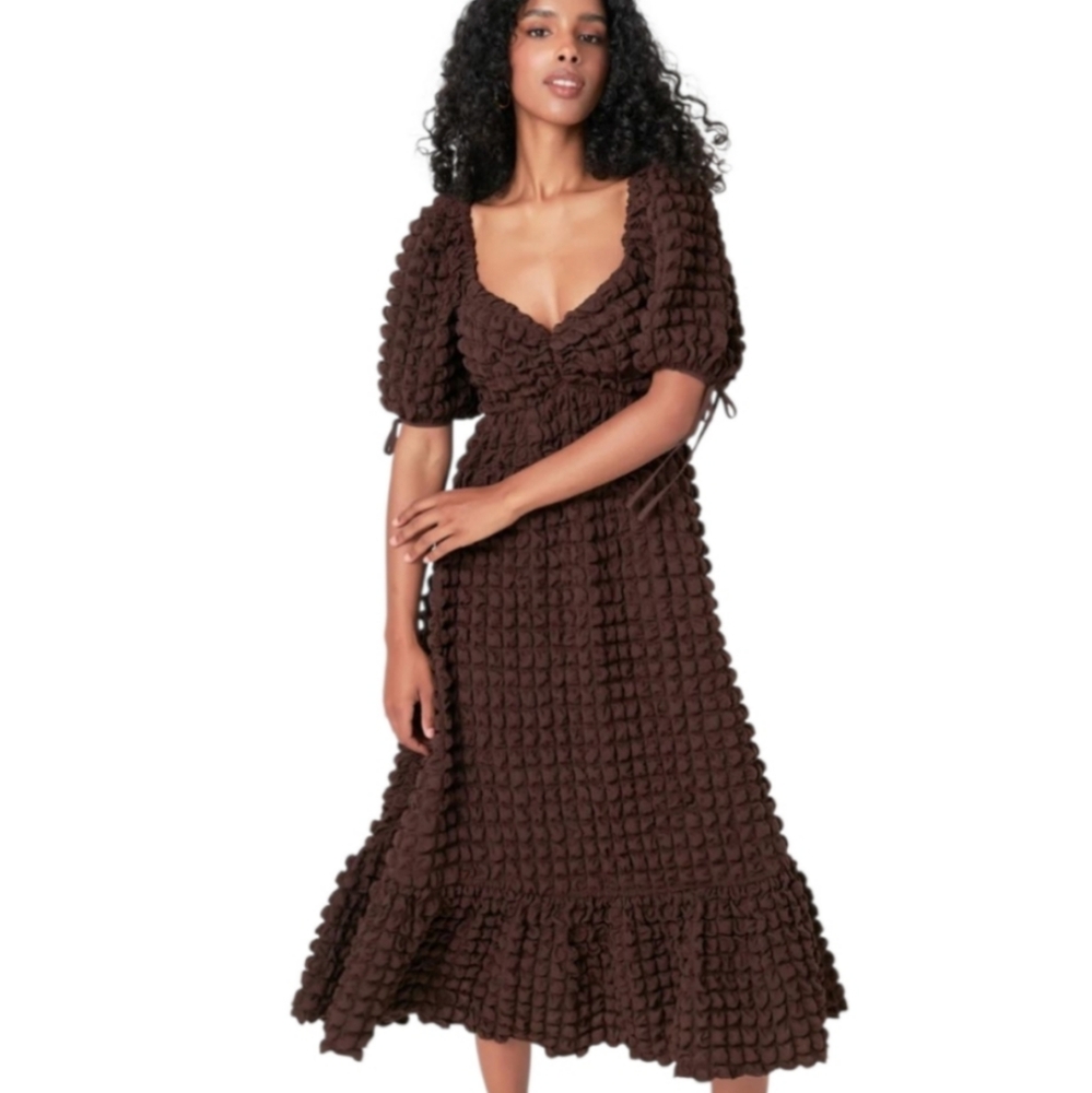 Anthropologie Endless Rose Puff Sleeve Textured Maxi Dress - Picture 7 of 16